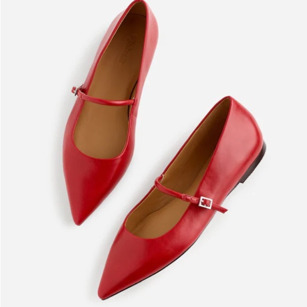 Madewell Red Pointed Toe Mary Jane Flats